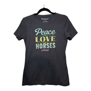 Ariat Womens Graphic T Shirt Peace Love Horses Charcoal Size Medium